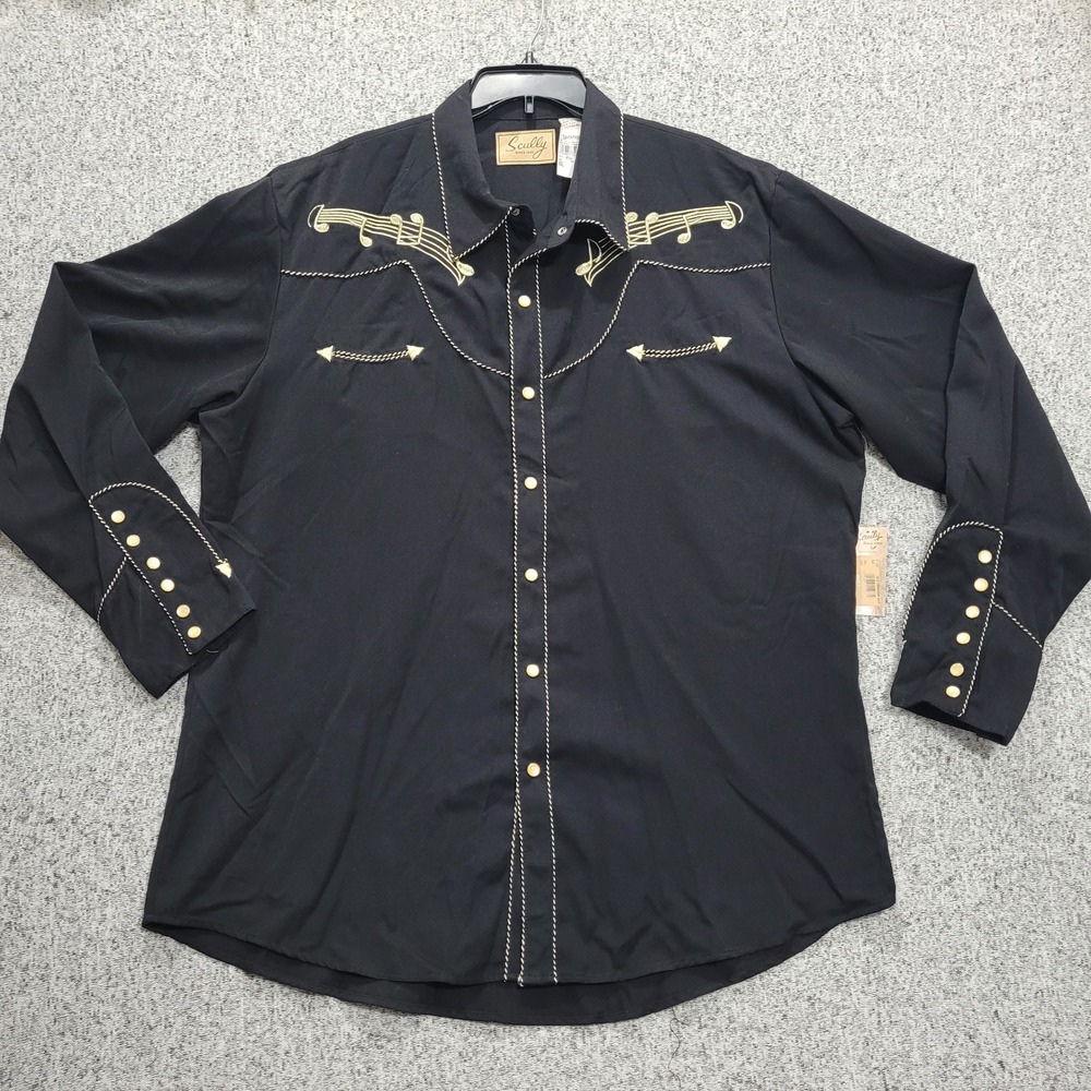 Scully Mens Western Shirt Black Musical Note Embroidery Snap Front XXL P-627 NEW